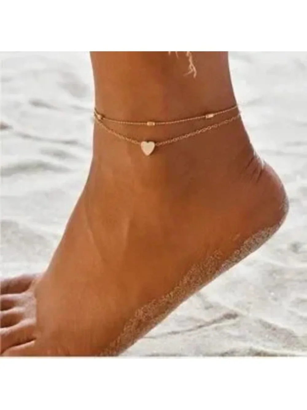 18k Gold Plated 2pc Layered Heart Beaded Anklet Set